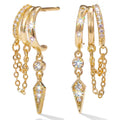 MUMREUES 14K Gold Hoop Earrings - Illusion of Multiple Piercings - Dainty Layered Huggies with Chain Fringe & CZ Drop - Hypoallergenic Gift for Women