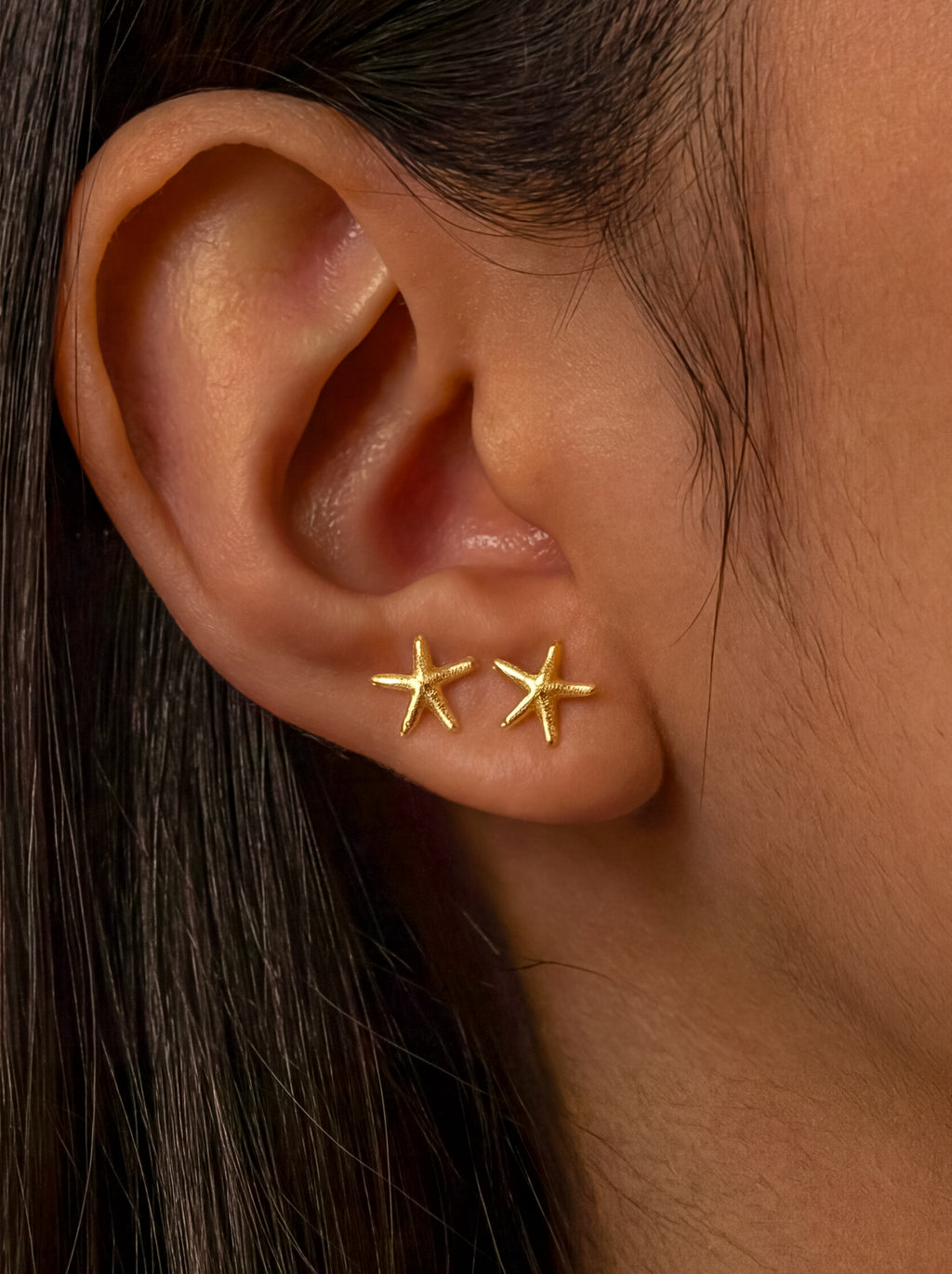MUMREUES 14K Gold Starfish Stud Earrings for Women - Dainty Hypoallergenic Ocean Jewelry - Small Minimalist Summer Gifts for Her
