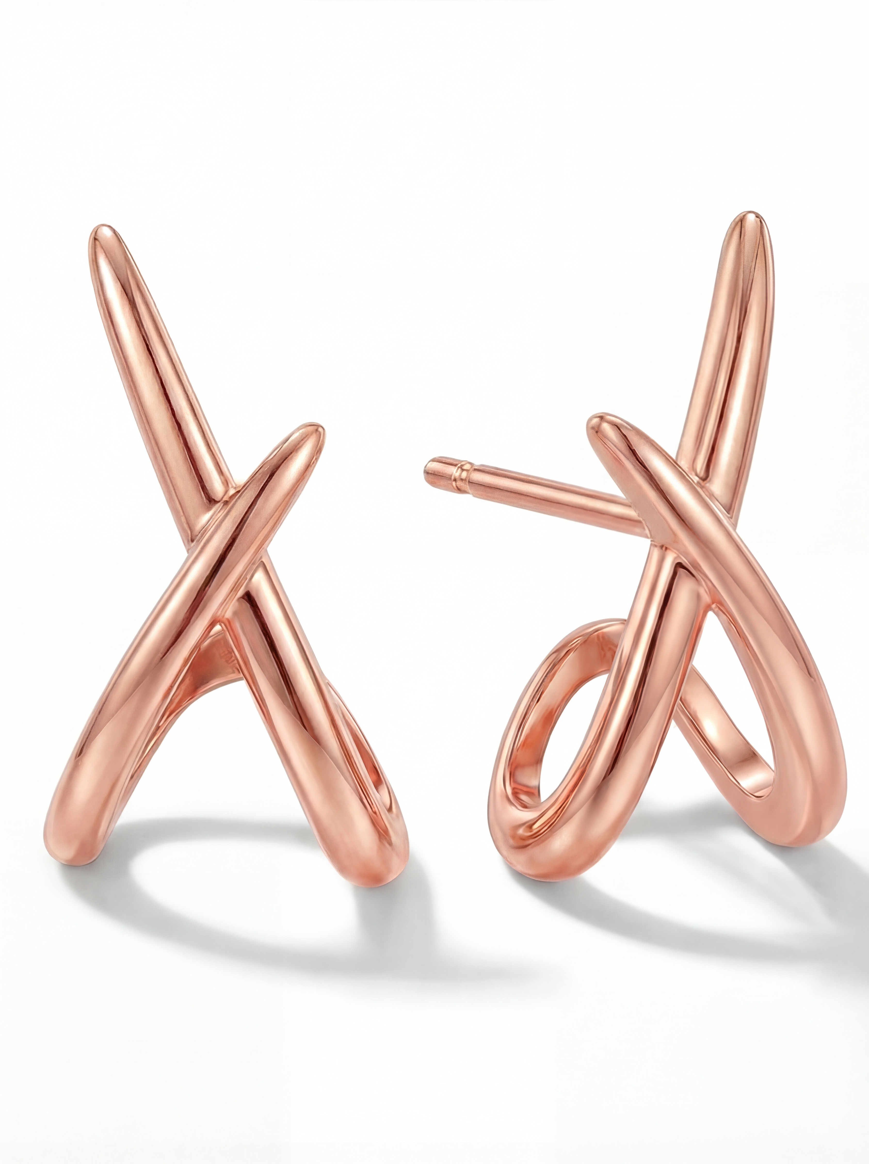 MUMREUES 14K Gold Stud Earrings for Women - Hypoallergenic Minimalist Criss Cross Dainty Earrings - Sensitive Ears Gift
