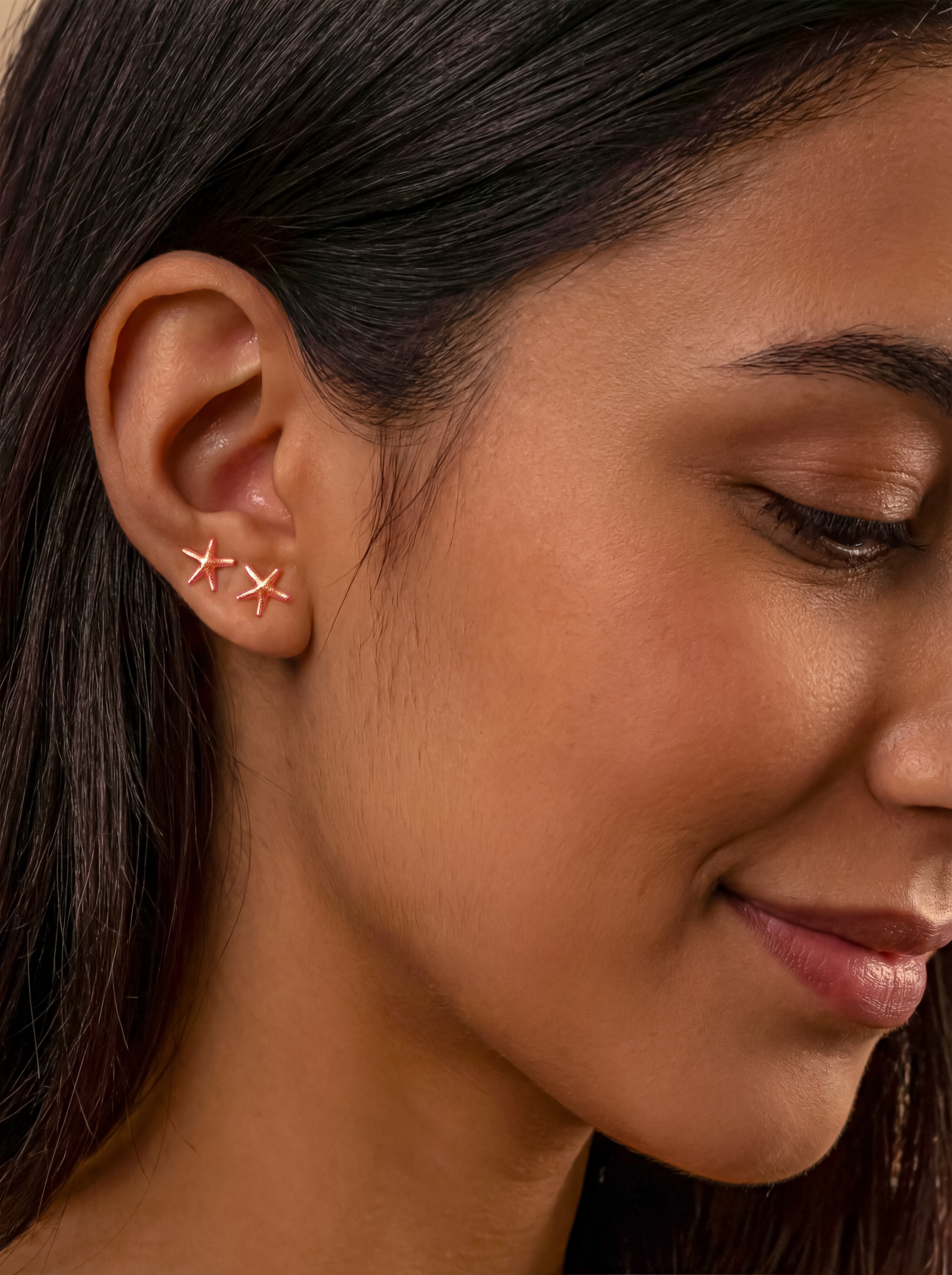 MUMREUES 14K Gold Starfish Stud Earrings for Women - Dainty Hypoallergenic Ocean Jewelry - Small Minimalist Summer Gifts for Her