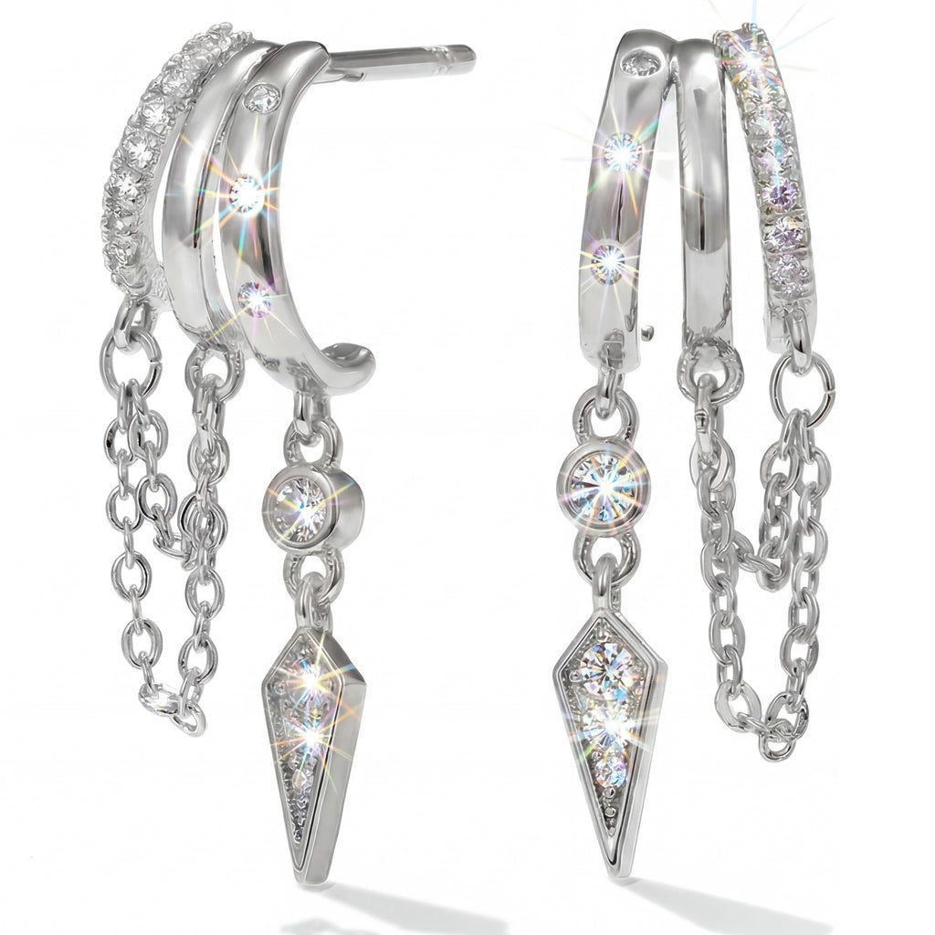 MUMREUES 14K Gold Hoop Earrings - Illusion of Multiple Piercings - Dainty Layered Huggies with Chain Fringe & CZ Drop - Hypoallergenic Gift for Women