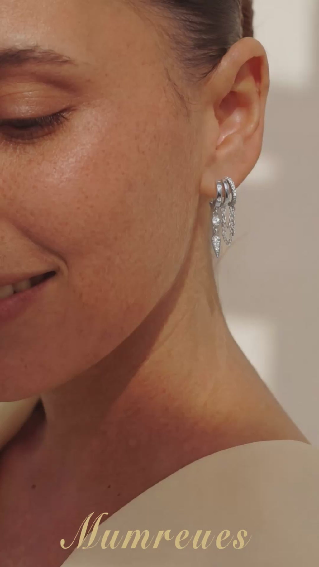 MUMREUES 14K Gold Hoop Earrings - Illusion of Multiple Piercings - Dainty Layered Huggies with Chain Fringe & CZ Drop - Hypoallergenic Gift for Women