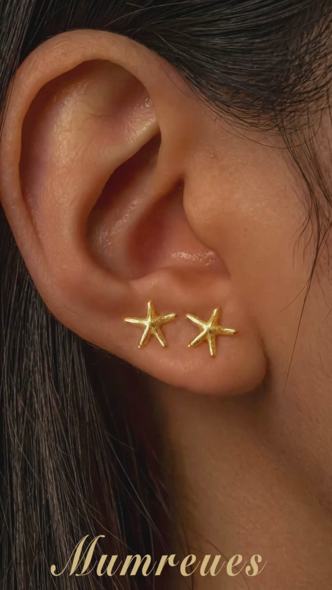 MUMREUES 14K Gold Starfish Stud Earrings for Women - Dainty Hypoallergenic Ocean Jewelry - Small Minimalist Summer Gifts for Her