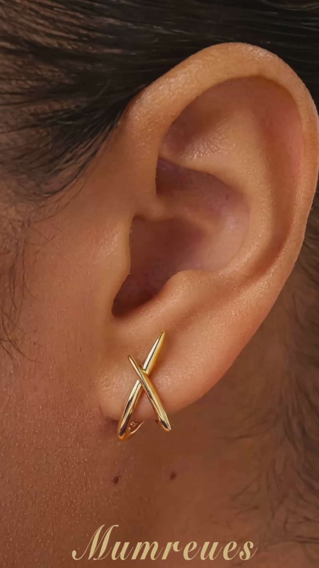 MUMREUES 14K Gold Stud Earrings for Women - Hypoallergenic Minimalist Criss Cross Dainty Earrings - Sensitive Ears Gift